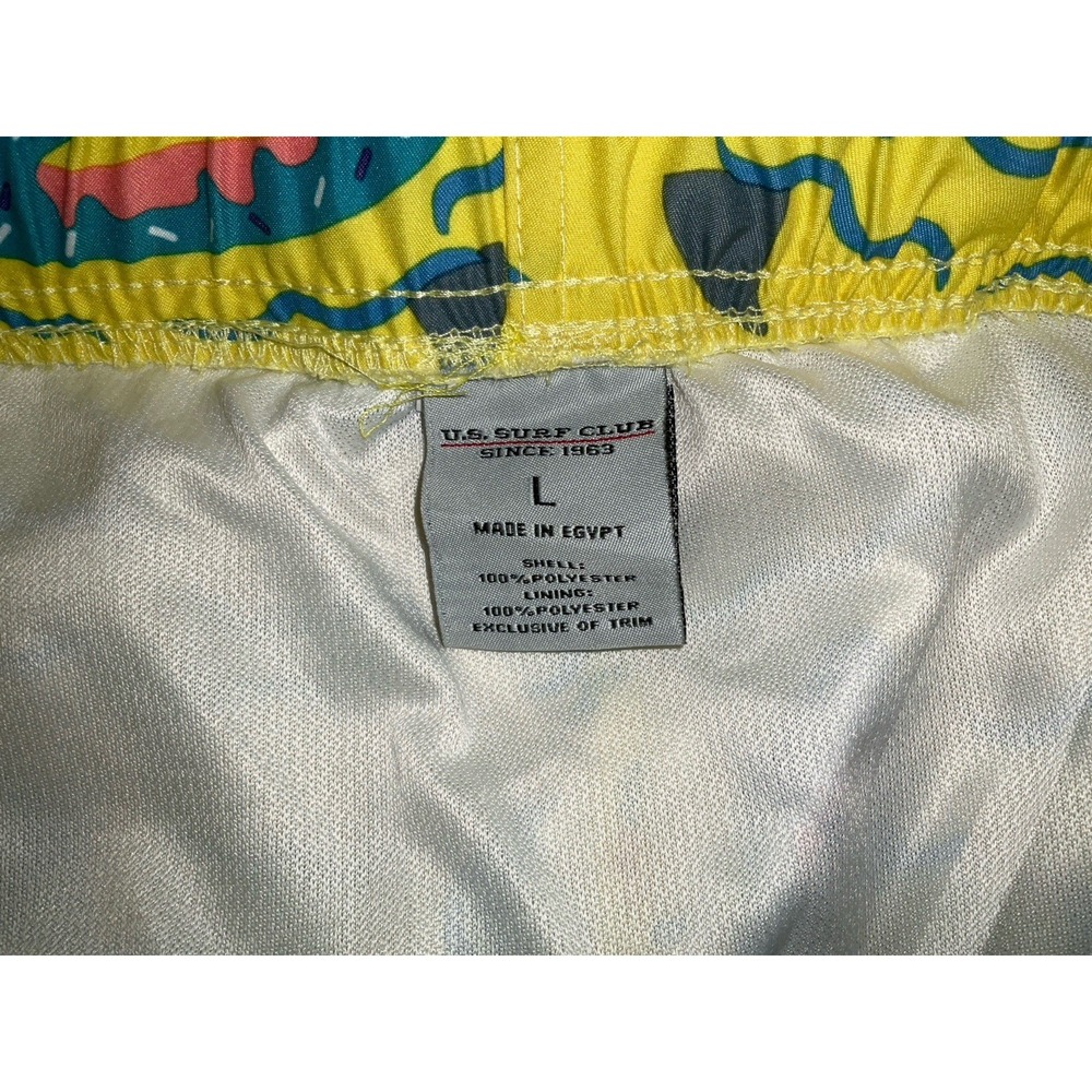 NWT Men's U.S. Surf Club Oahu, Hawaii Shark Donut Floaty Yellow Swim Trunks‎ - L - Picture 6 of 6